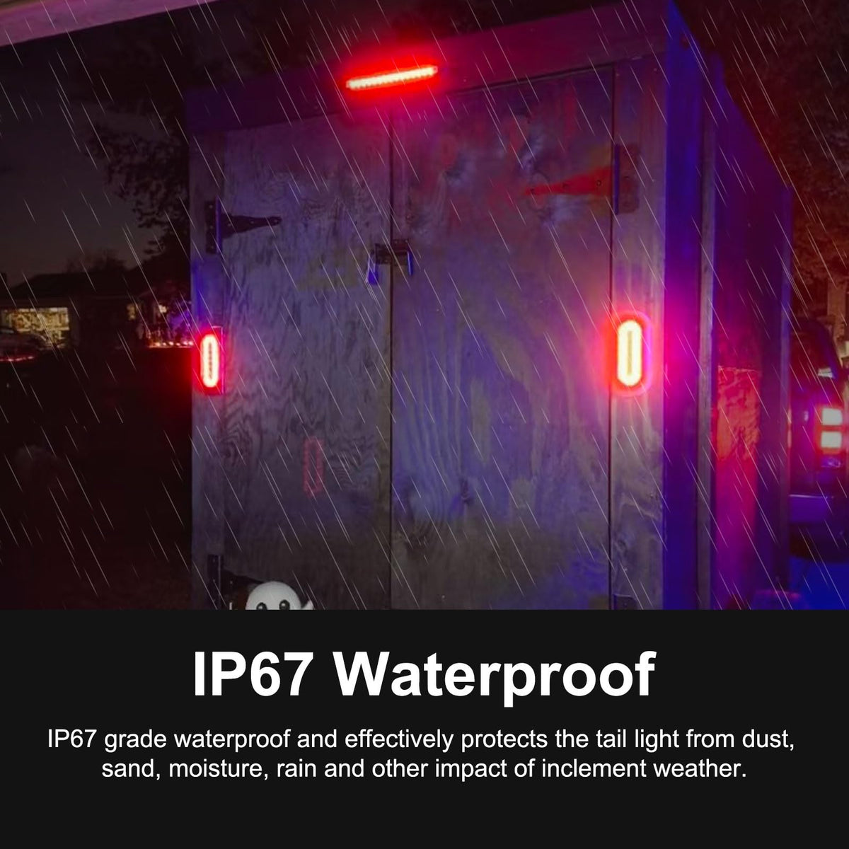 Partswcgg installed trailer lights glowing at night for clearer stop and backup indication