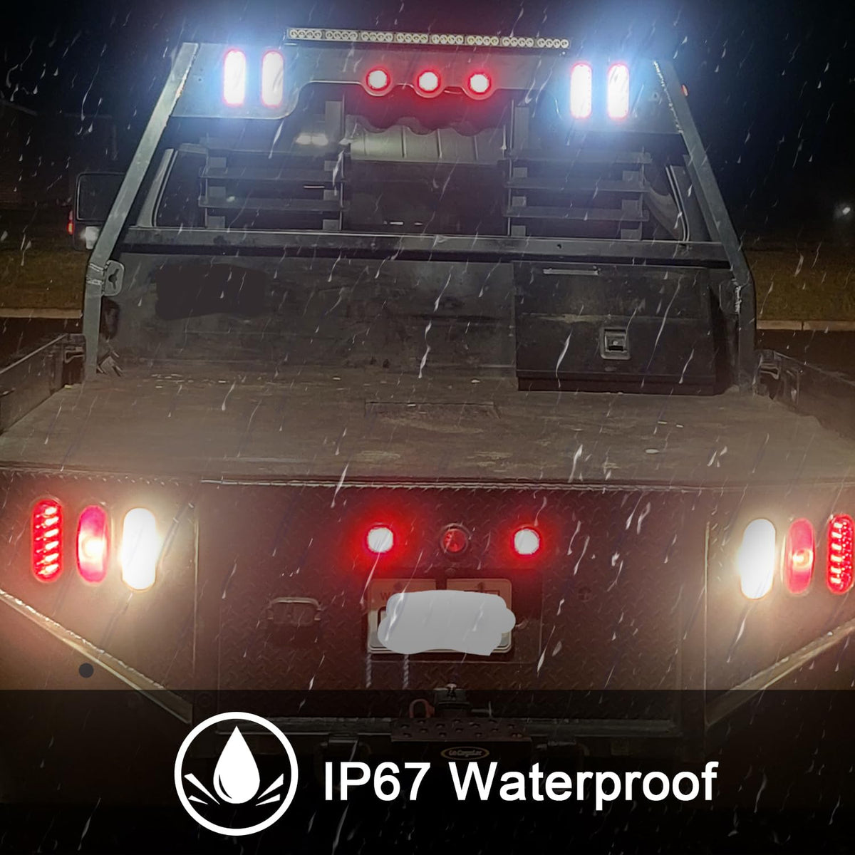 Partswcgg illuminated at night displaying strong red brake and white reverse contrast for safety