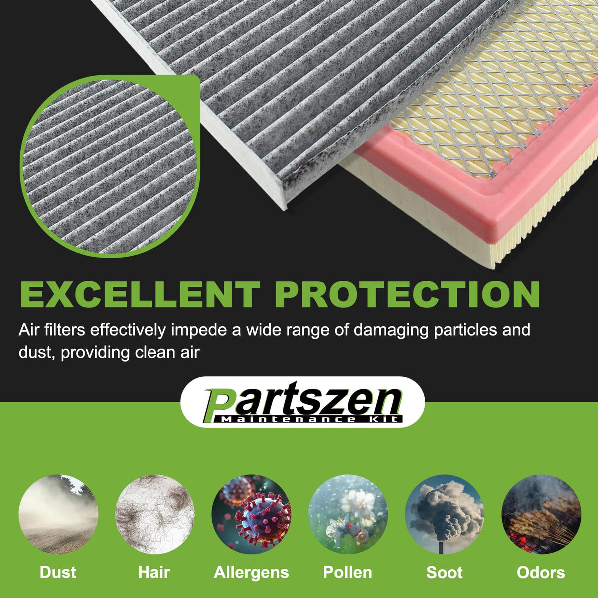 partszen cabin filter activated carbon layer reducing odors and gases