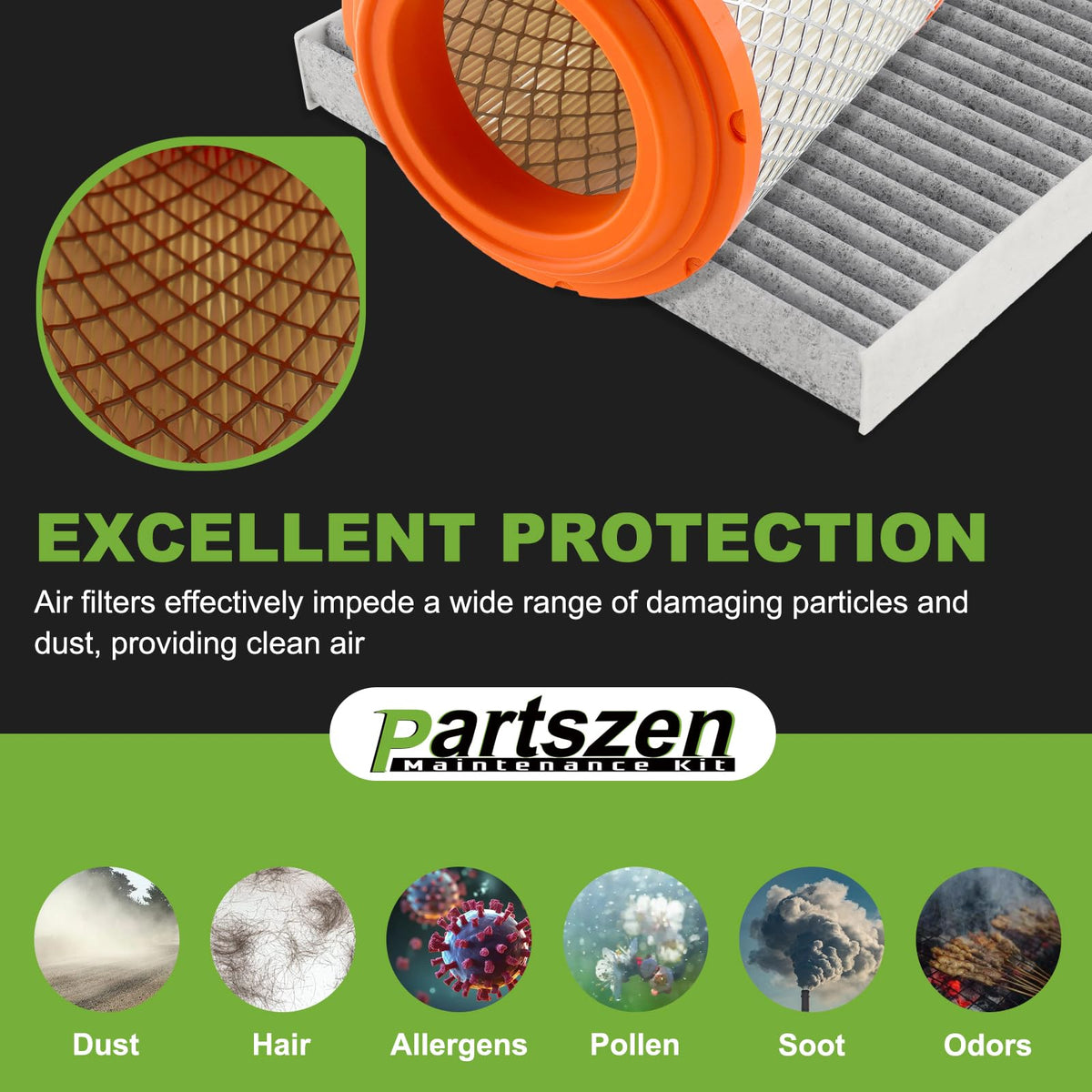 partszen cabin air filter close-up of multi-layer media for cleaner cabin air