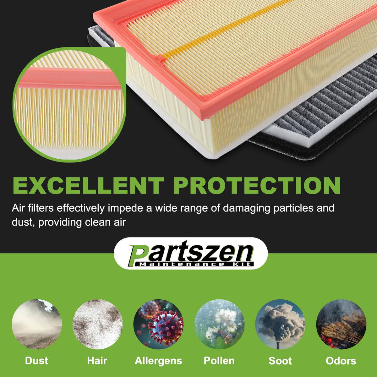 partszen engine filter close texture demonstrating sturdy media and engine protection