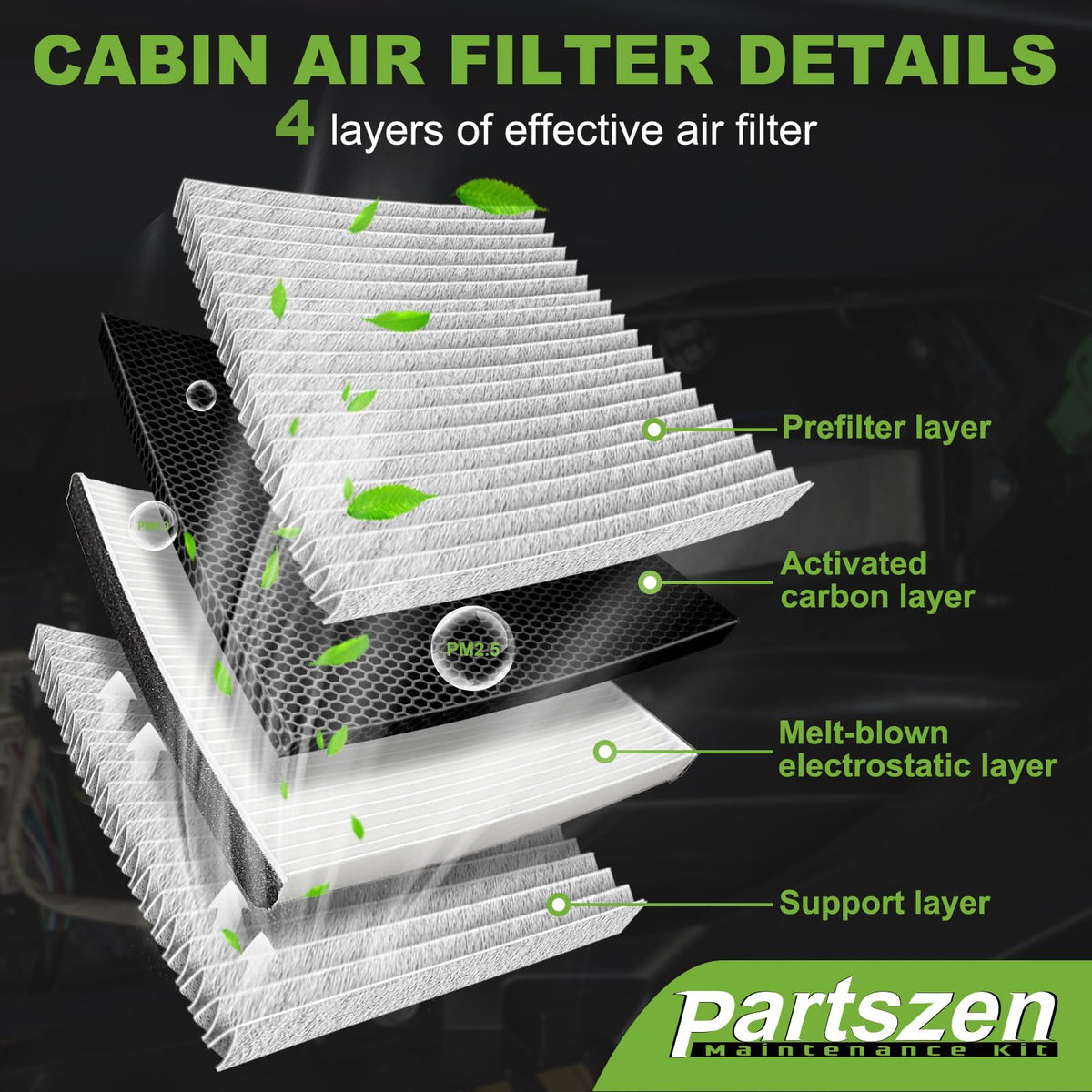 partszen engine filter close texture showing pleats for improved airflow