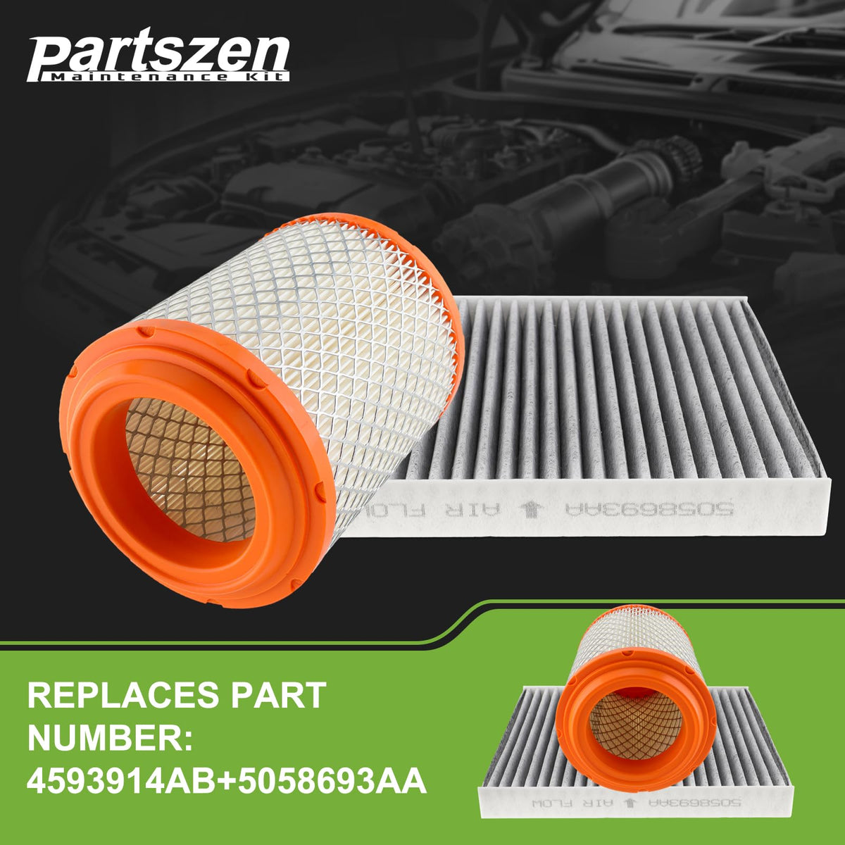 partszen engine air filter pleated close-up highlighting durable media for intake protection