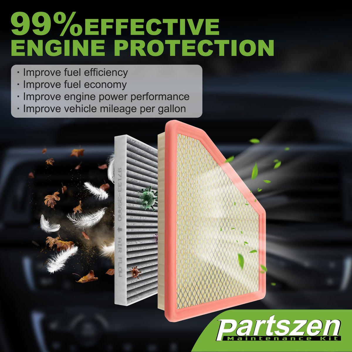partszen engine filter installed in vehicle demonstrating easy replacement benefit