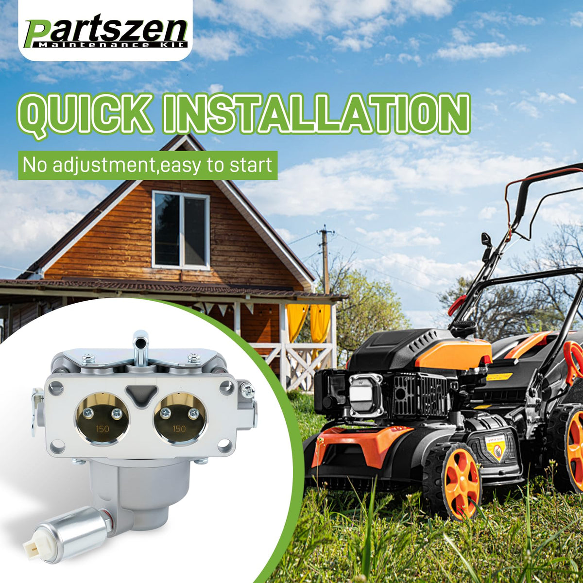 partszen carburetor next to ruler showing scale and easy compatibility benefit