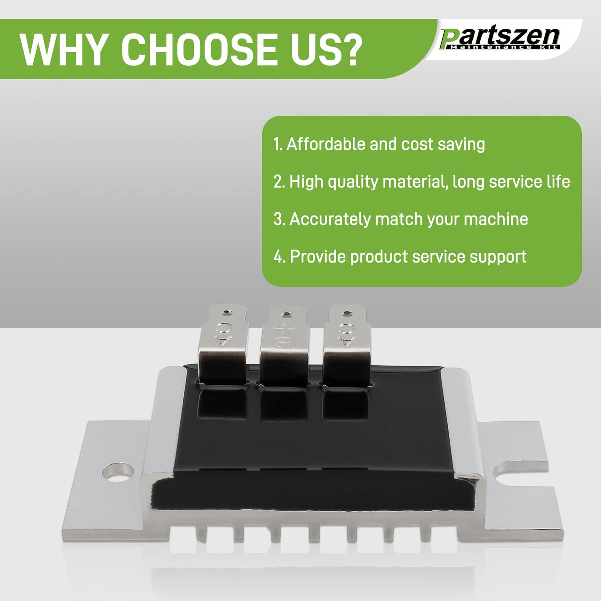 partszen packaging and contents showing regulator included and ready-to-install