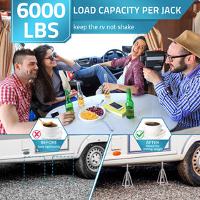 PAULINN jacks adjusted under trailer showing improved campsite stability