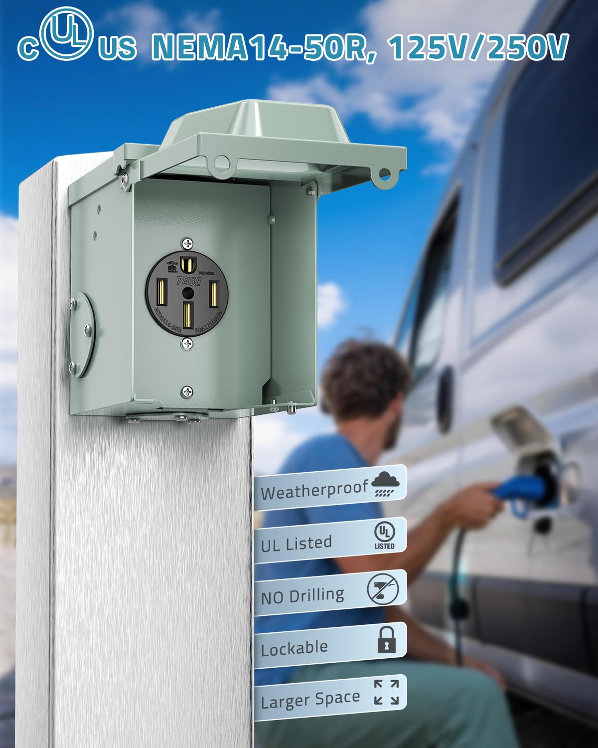 PAULINN close-up of lockable swing cover showing theft protection and weather seal