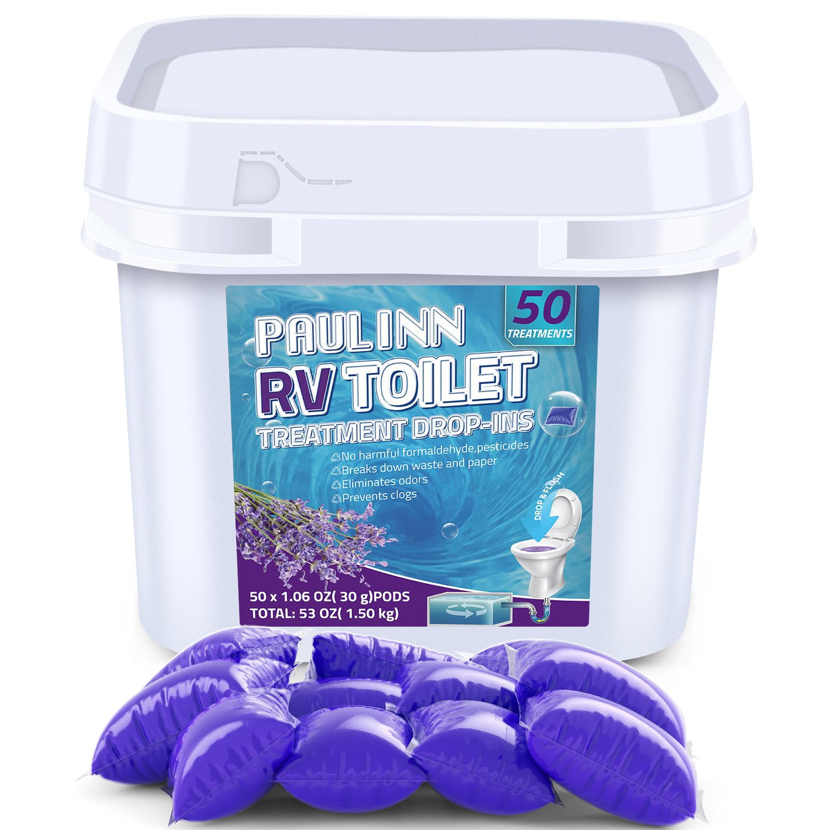 PAULINN front packaging showing 50 lavender pods and compact storage benefit