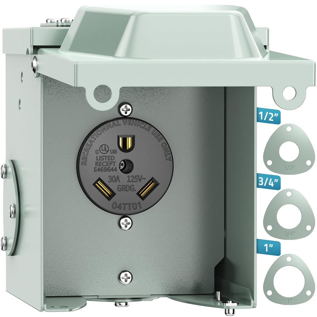 PAULINN front panel showing NEMA TT-30R receptacle and secure lock for safe hookups