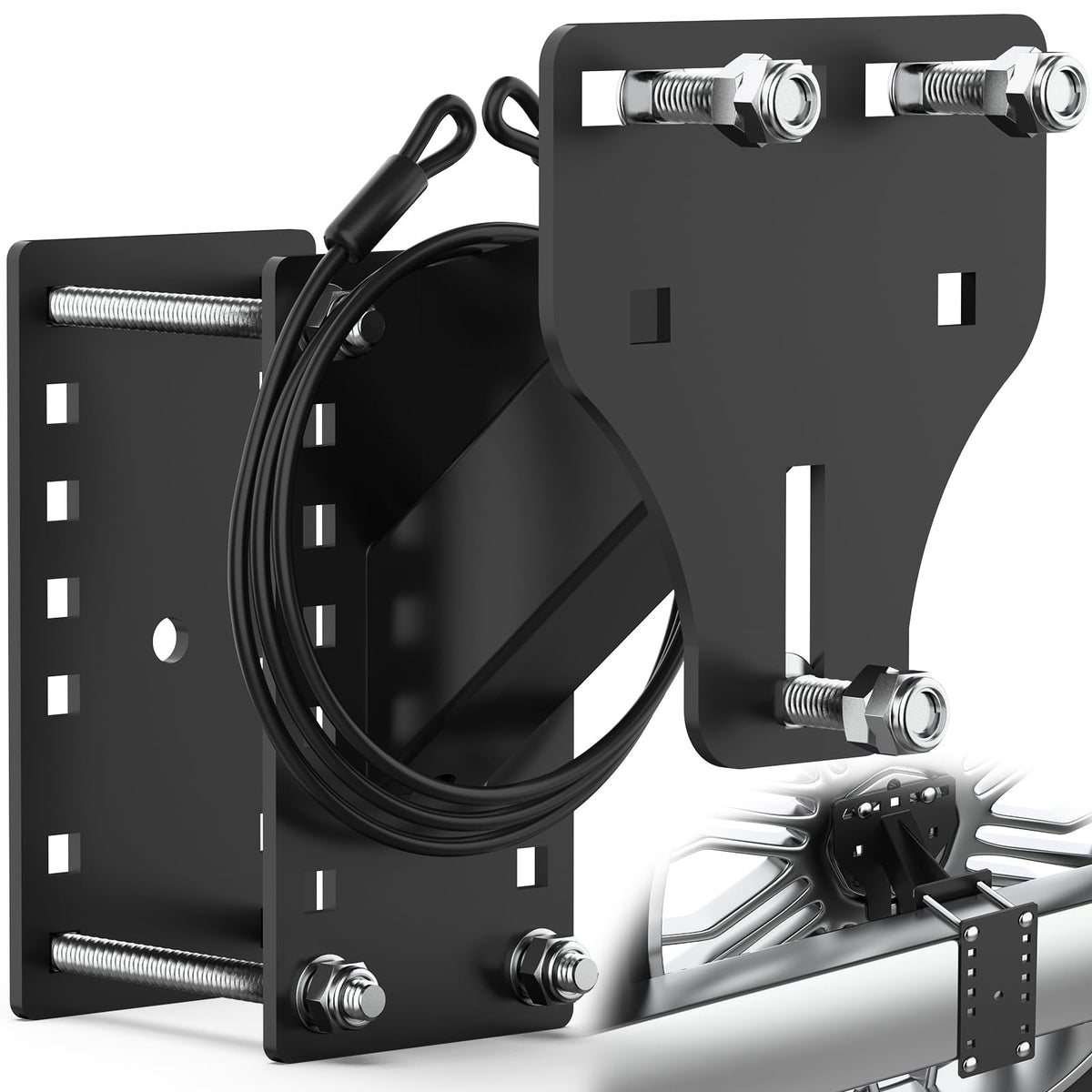 PAULINN front view of spare tire mount showing universal fit benefit
