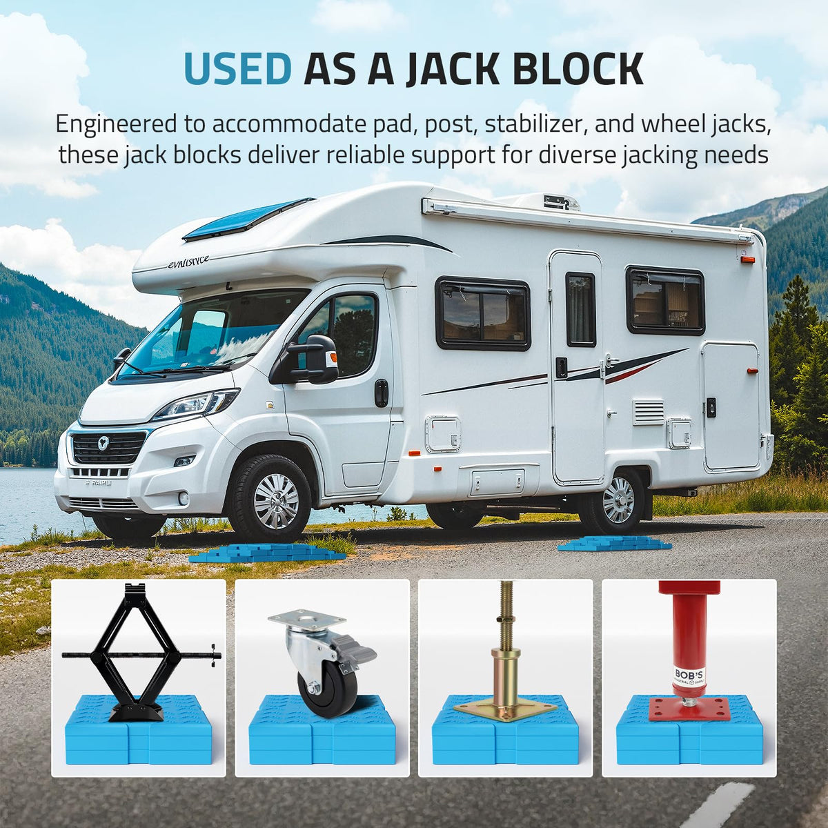 PAULINN campsite scene showing leveled RV for safer parking
