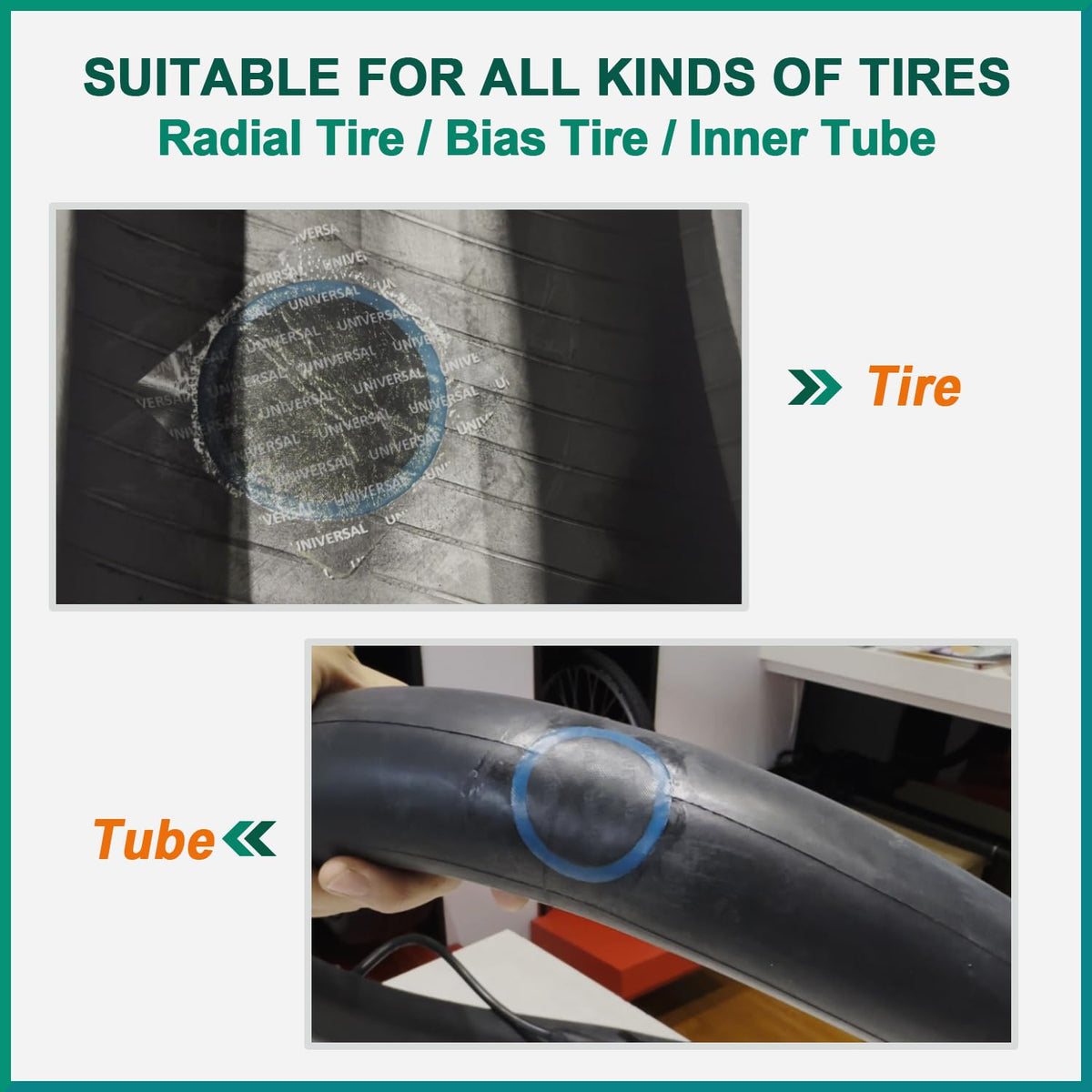 PAX patch being applied to a tire in repair scene for secure puncture fix
