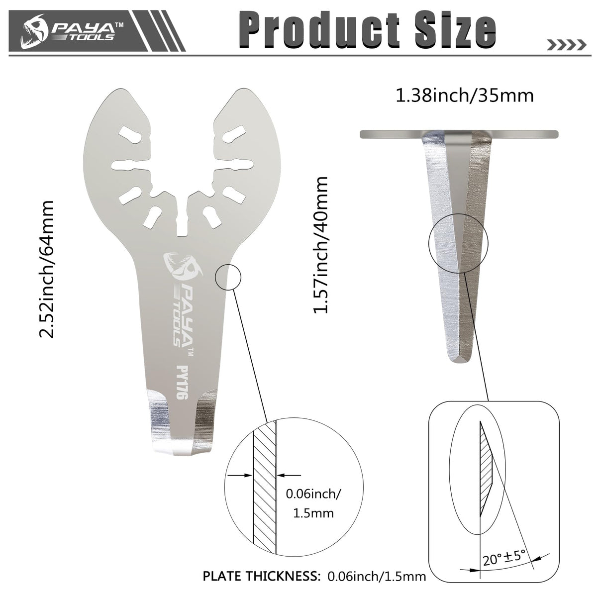 PAYA TOOLS L-shaped blade close-up showing reach into tight gaps