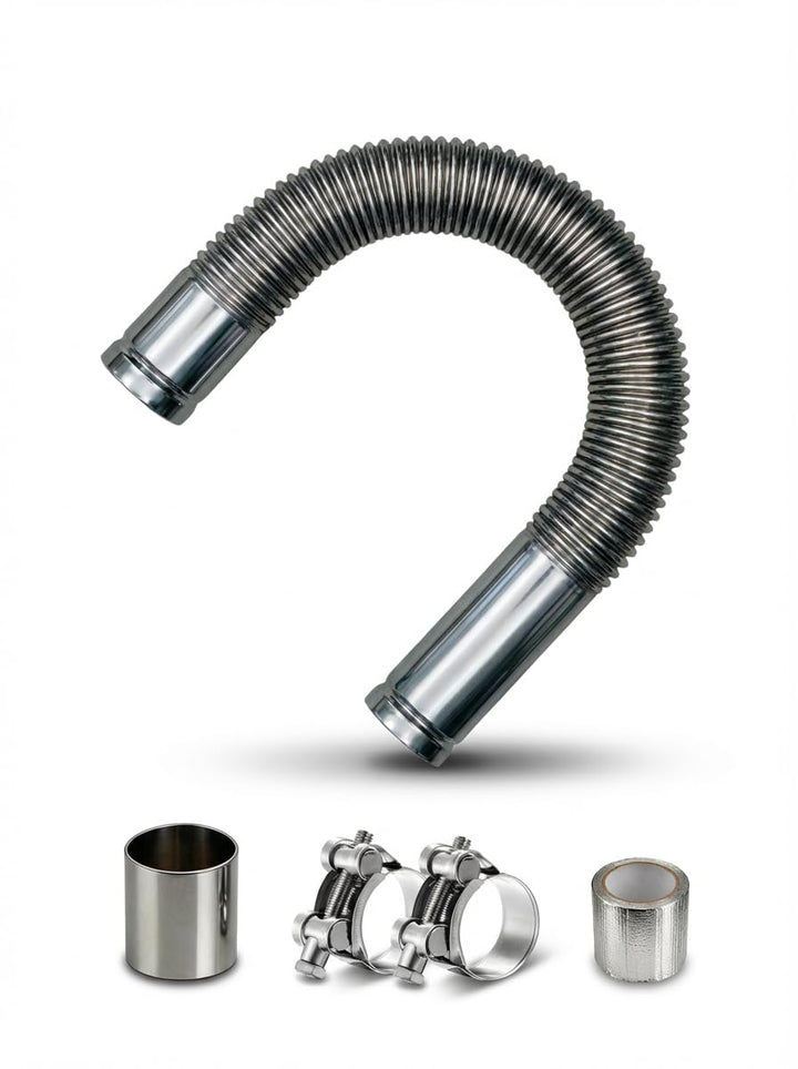 PAZLAM front view showing flexible exhaust tube and included parts for easy installation