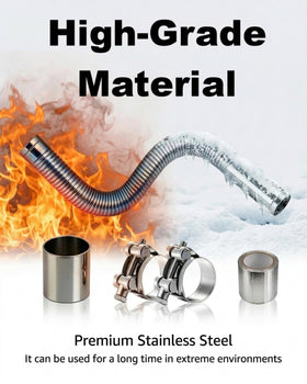 PAZLAM flexible exhaust tube next to ruler showing 27.6-inch length for size verification