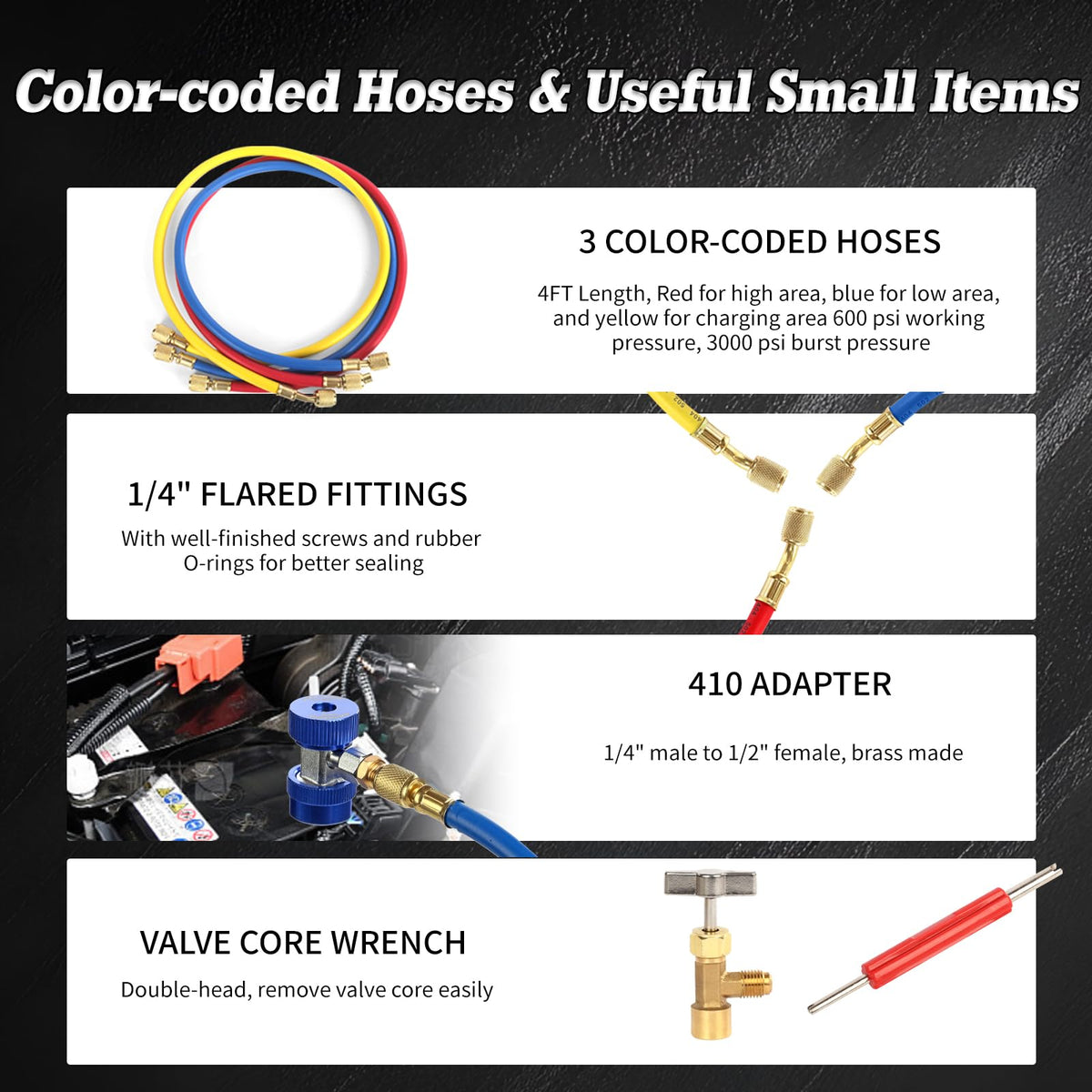 PB Motor Tech color-coded hoses and couplers for safe quick connections benefit
