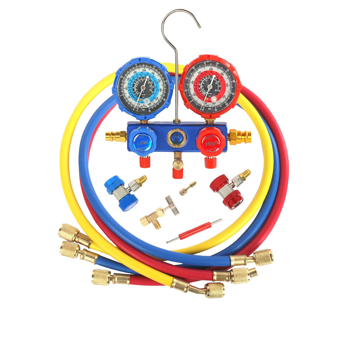 PB Motor Tech BMT front manifold gauge showing dials and ports for accurate readings