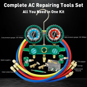 PB Motor Tech manifold in use on a car AC system for efficient on-site service