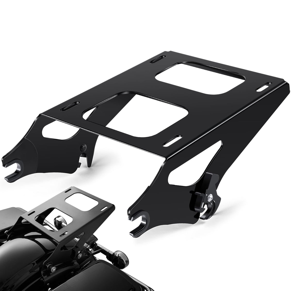 PBYMT front view of rack on trunk showing sturdy profile and improved storage