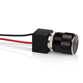 PCA dimmer front panel view showing black rotary knob and mounting bezel for clean installation