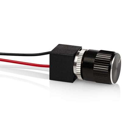 PCA dimmer front panel view showing black rotary knob and mounting bezel for clean installation