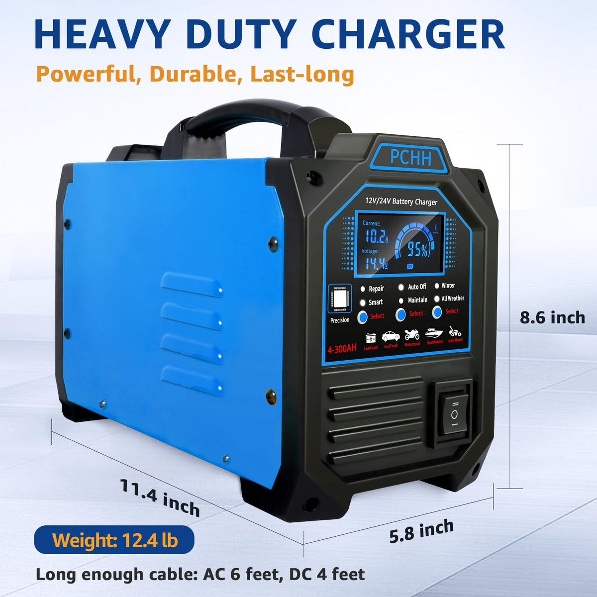 PCHH charger close-up of repair mode label to revive deeply discharged batteries