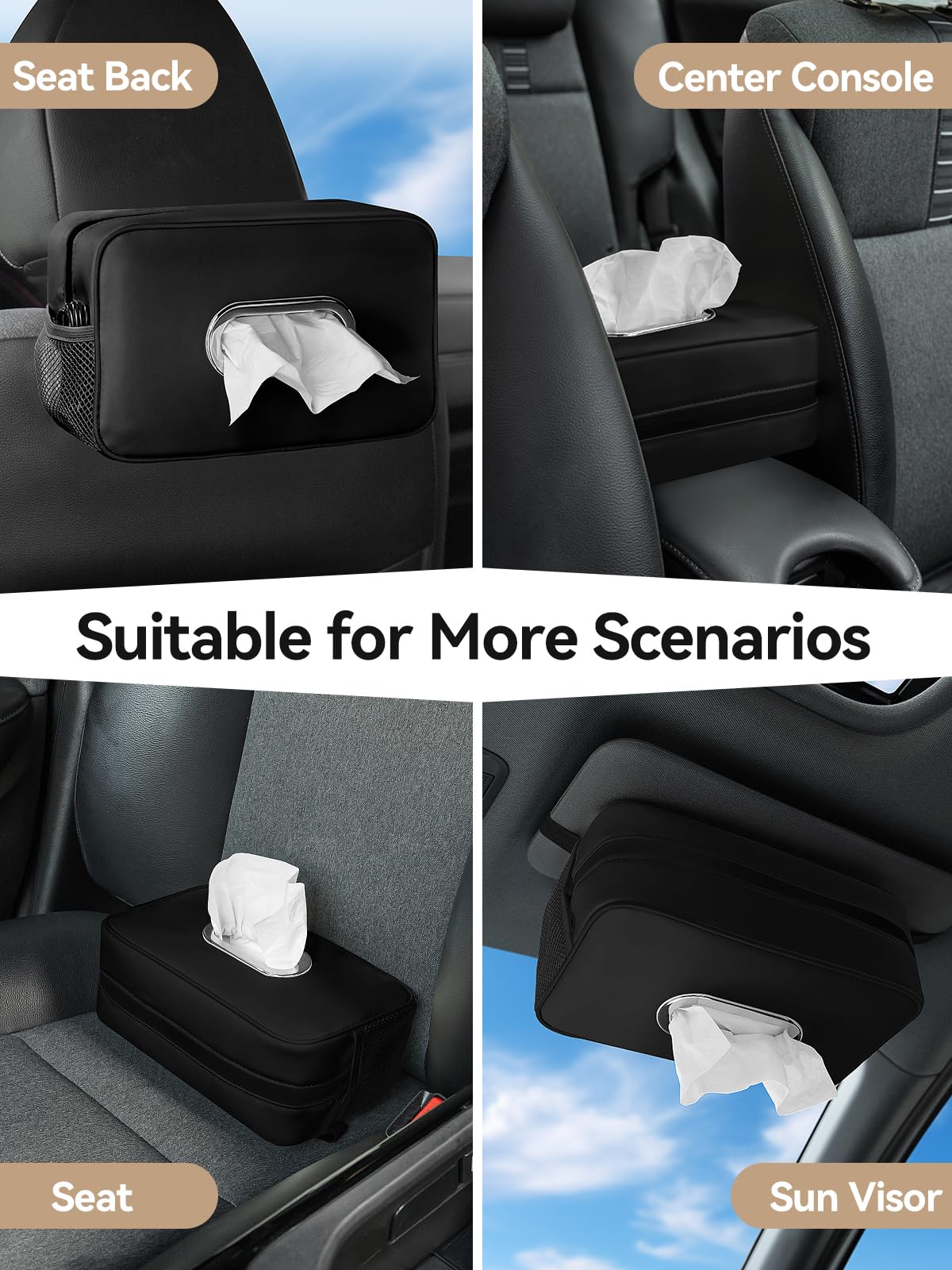 Pcnjozx installed on headrest keeps tissues secure and reduces distractions