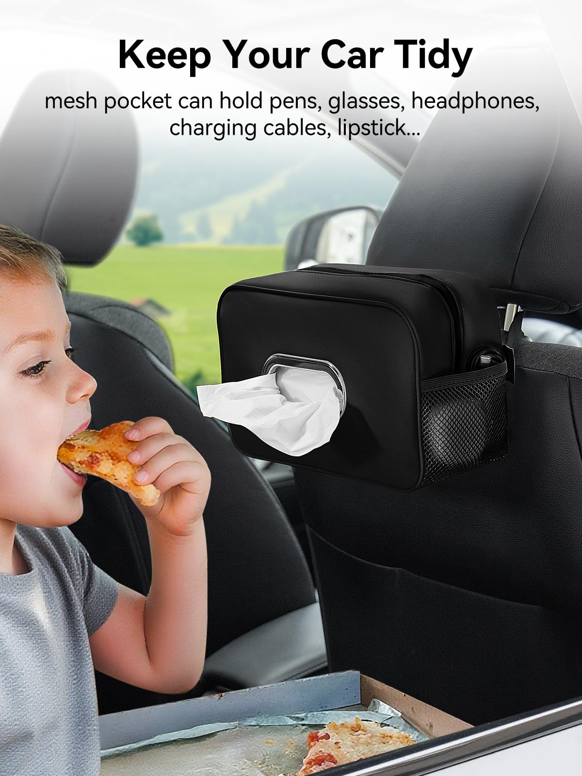 Pcnjozx side mesh pocket close-up holding phone and cables for organization