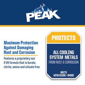 PEAK amber coolant close-up highlighting clear color and protective formula