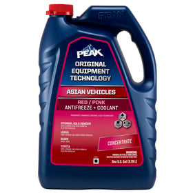 PEAK front label showing red/pink POAT concentrate and vehicle compatibility benefits