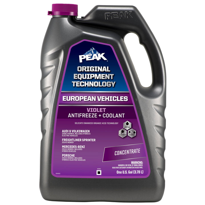 PEAK bottle front label showing violet concentrate and usage benefits