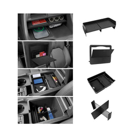 PeakPurit front view of installed organizer showing neat console storage