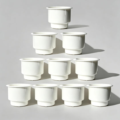 Pebbly Beach cup holder insert front view showing white finish and clean rim benefit