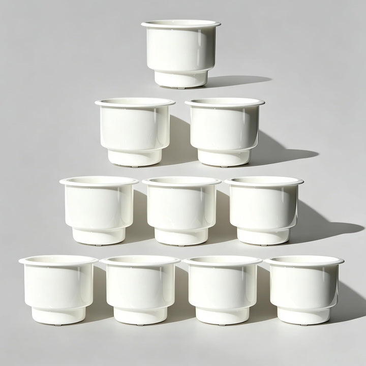 Pebbly Beach cup holder insert front view showing white finish and clean rim benefit