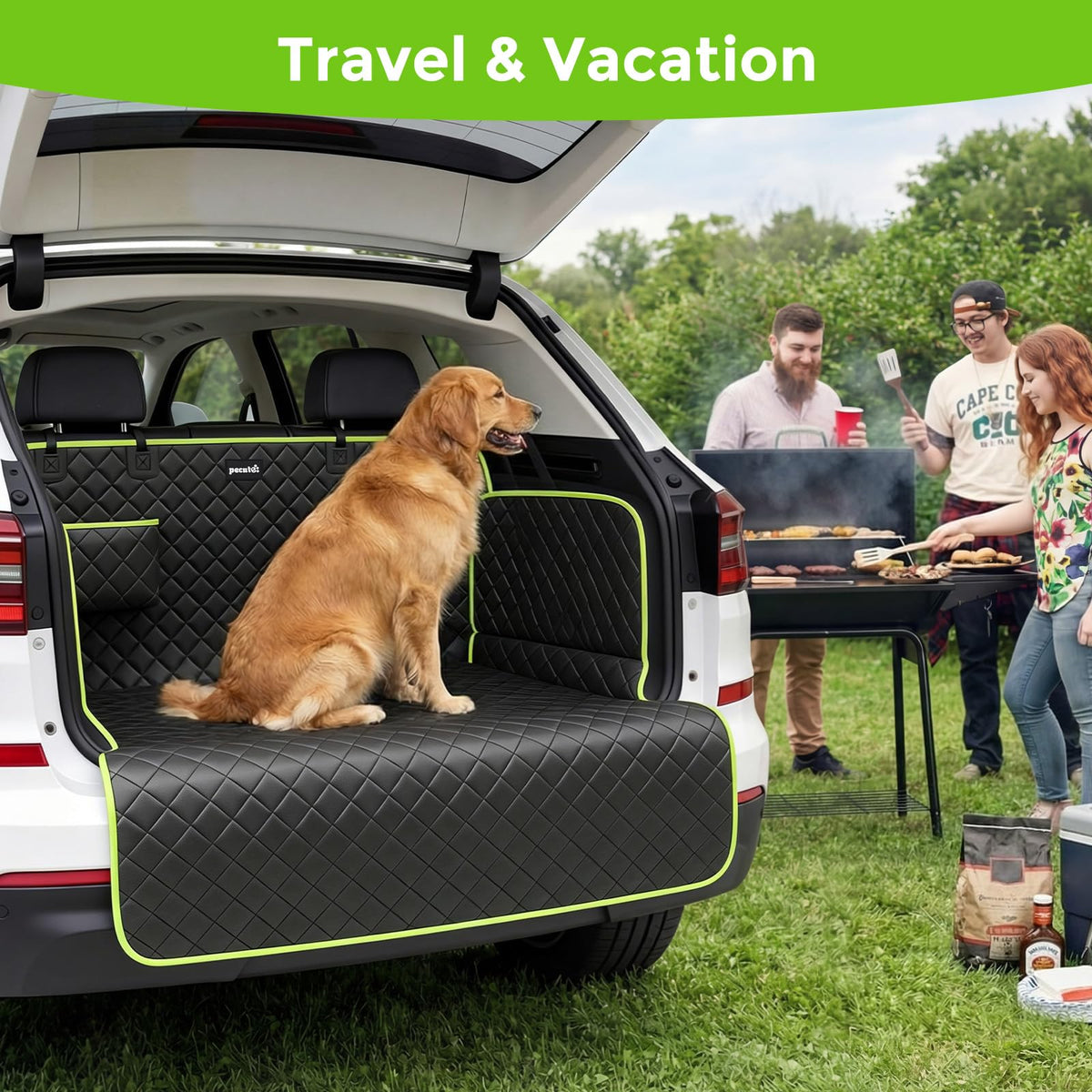 Pecute built-in storage pockets holding leashes toys and travel essentials
