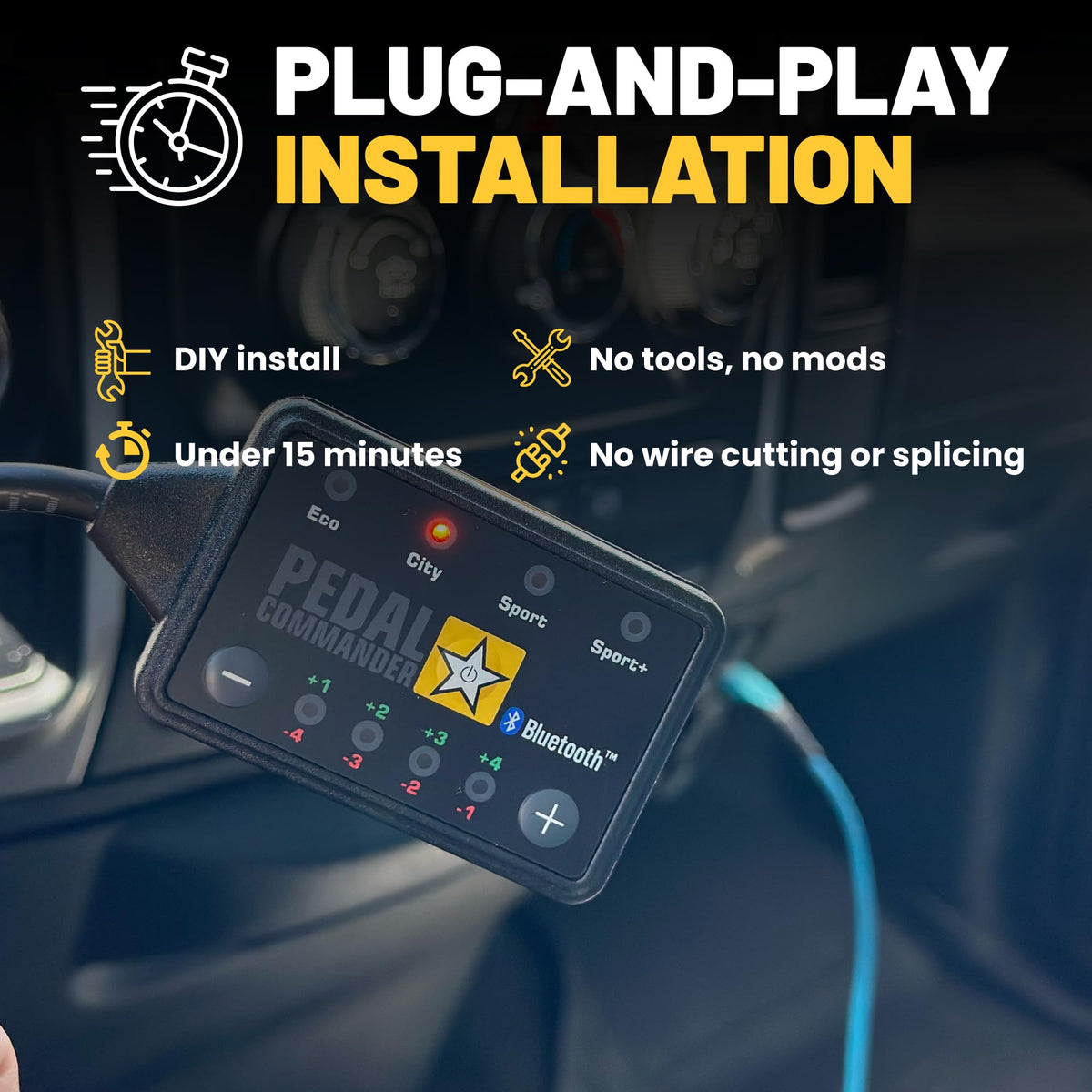 PEDAL COMMANDER mode display on dash showing selectable driving presets