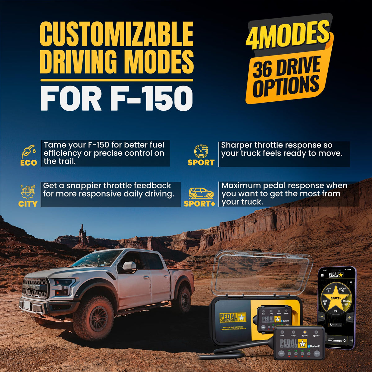 PEDAL COMMANDER inside F-150 cabin showing easy app control and convenience
