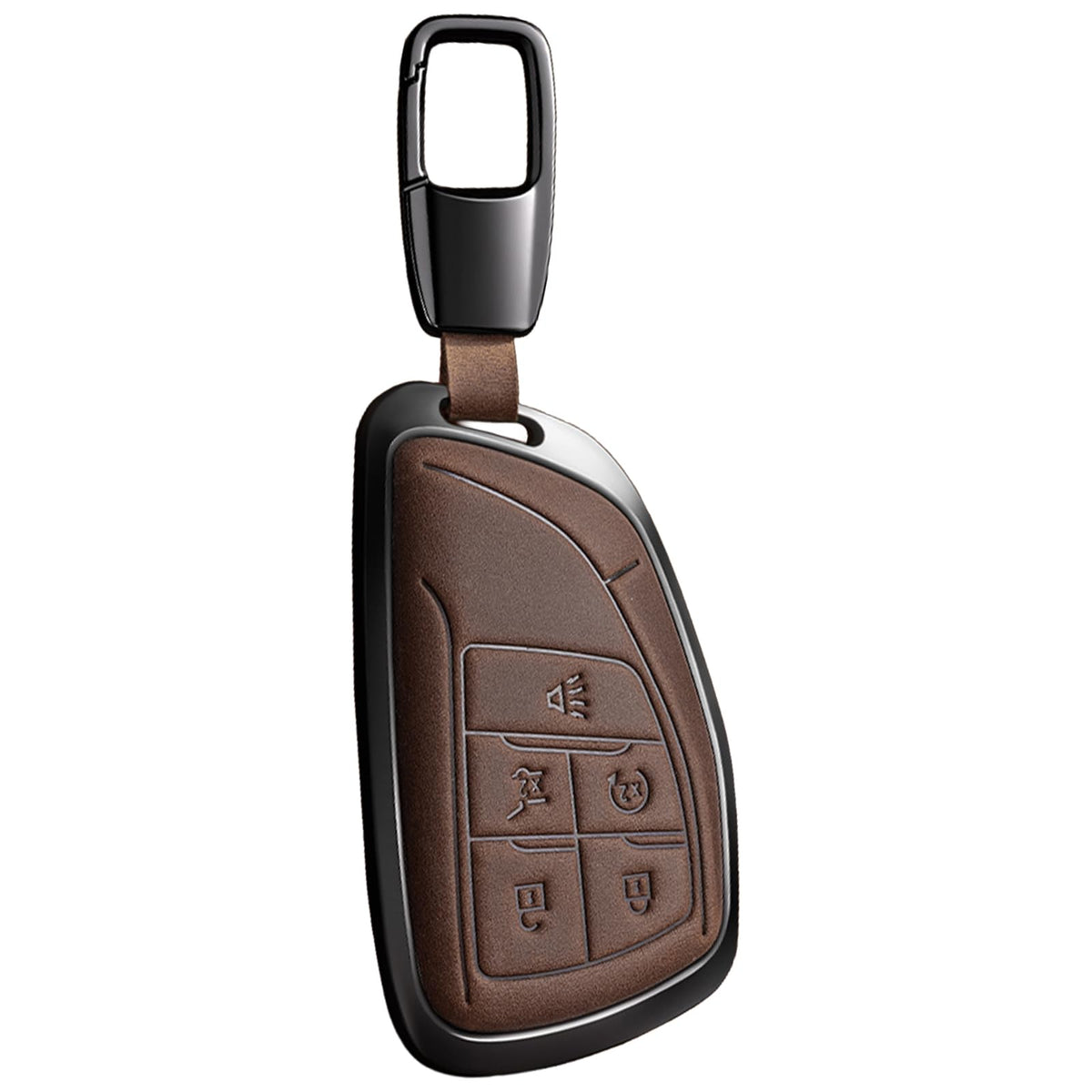 PEICHI front view showing snug fit and stylish brown leather, protects fob