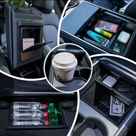 PELEG TREE cup holder insert with beverage stabilized to reduce spills while driving