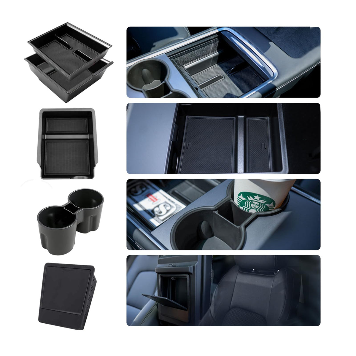 PELEG TREE front view center console organizer showing neat compartments and easy access benefit