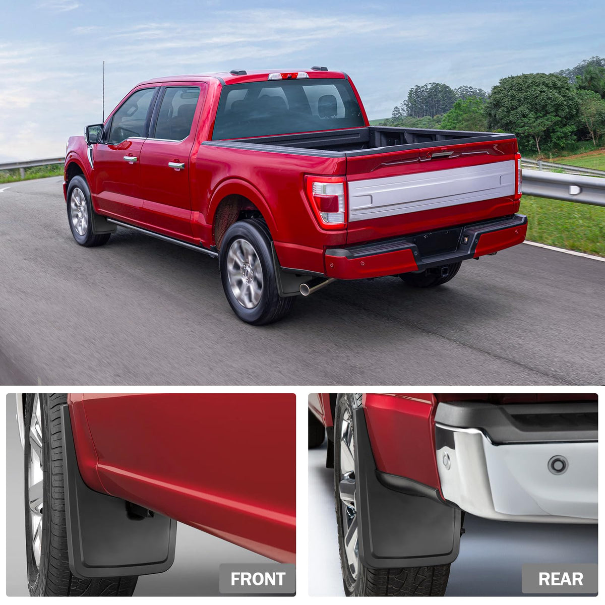 PELEUS installed rear mud flap blocking gravel and preventing damage