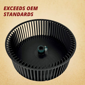 Pellethead blower wheel close-up of blades demonstrating durable construction benefit