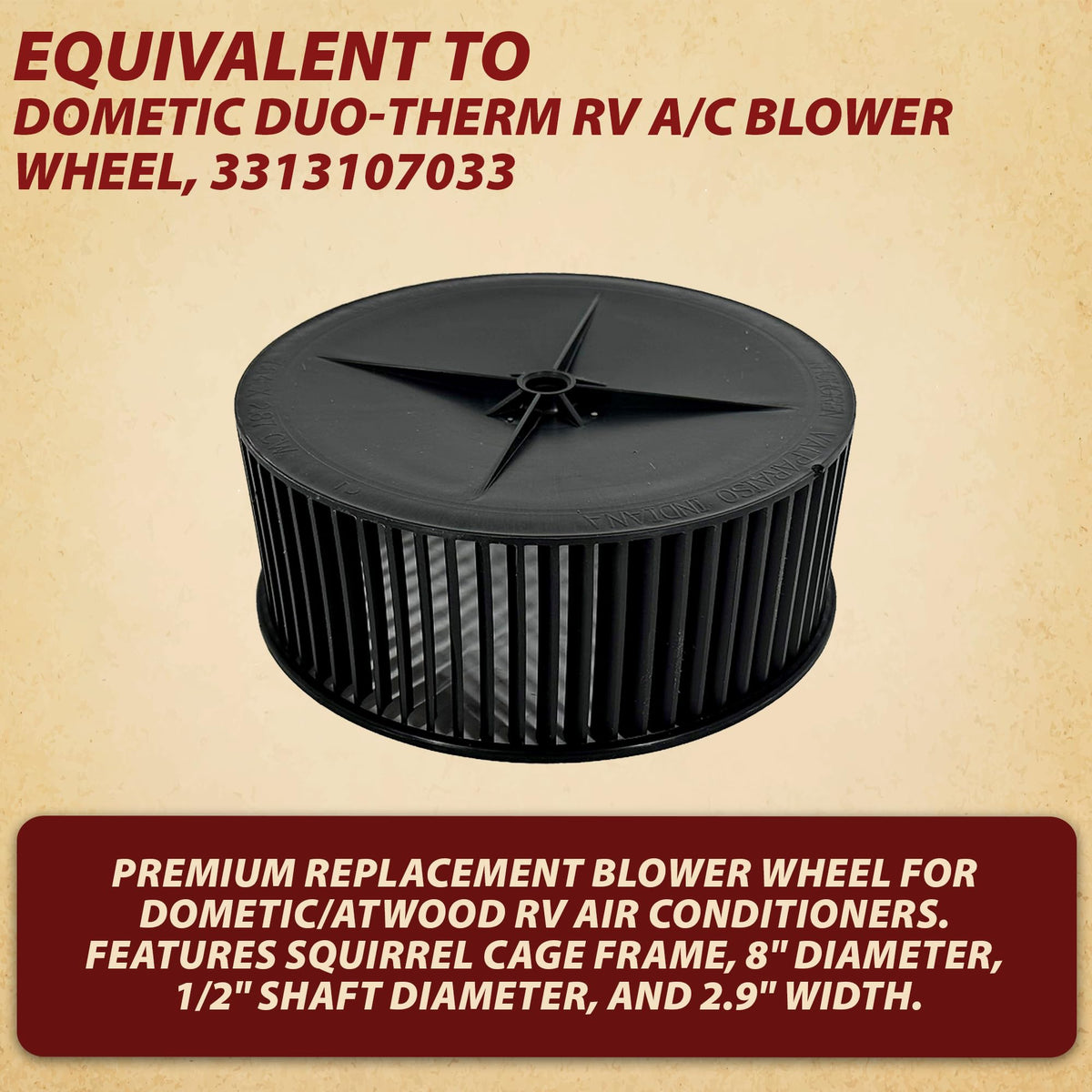 Pellethead blower wheel shaft bore detail showing 1/2 inch fit benefit