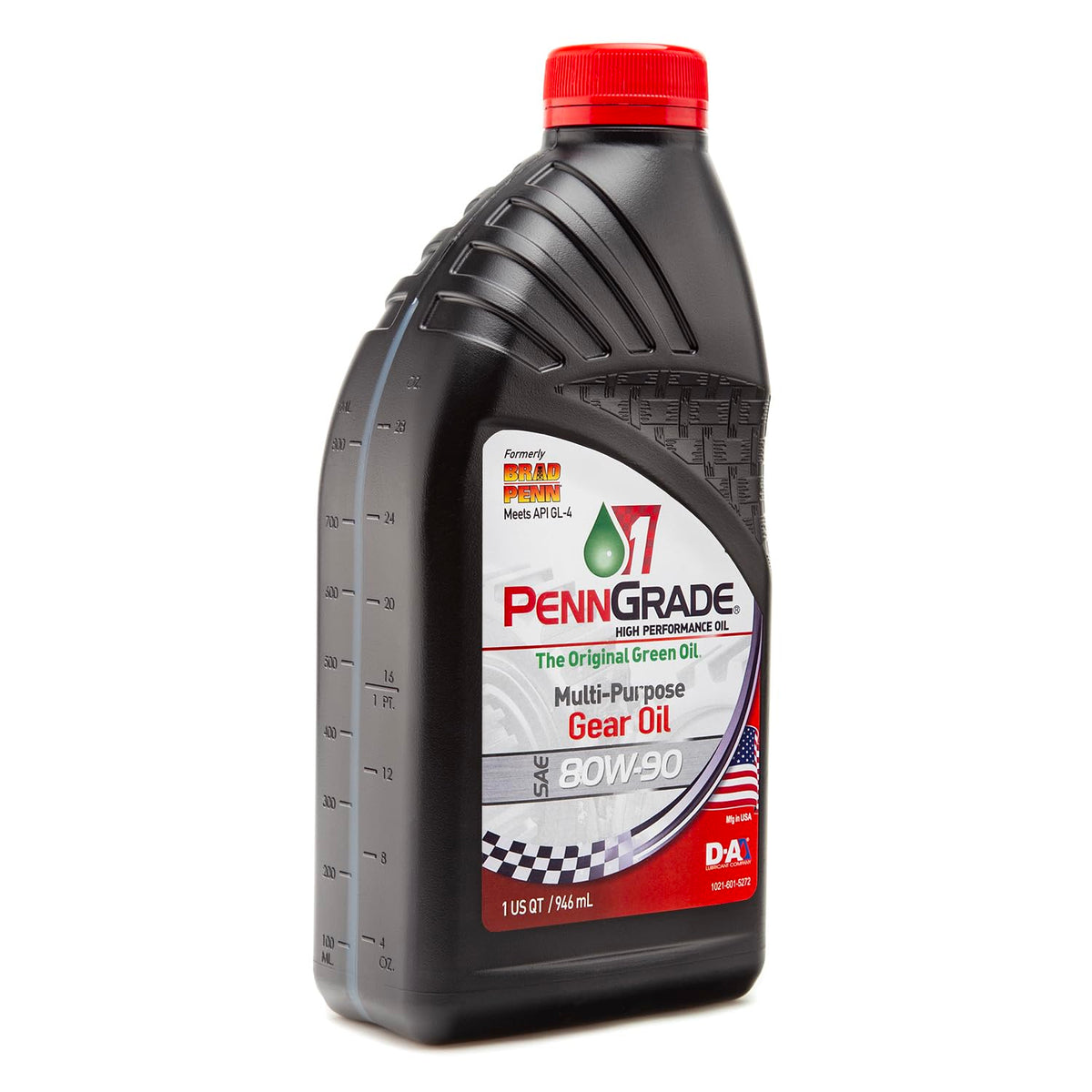PENN GRADE1 quart next to a tape measure showing compact size and easy storage