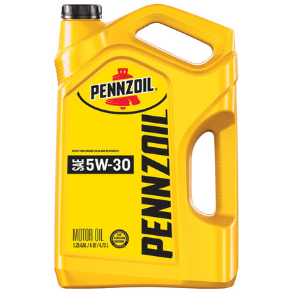 Pennzoil 5W-30 5 quart front bottle showing brand and volume for easy selection