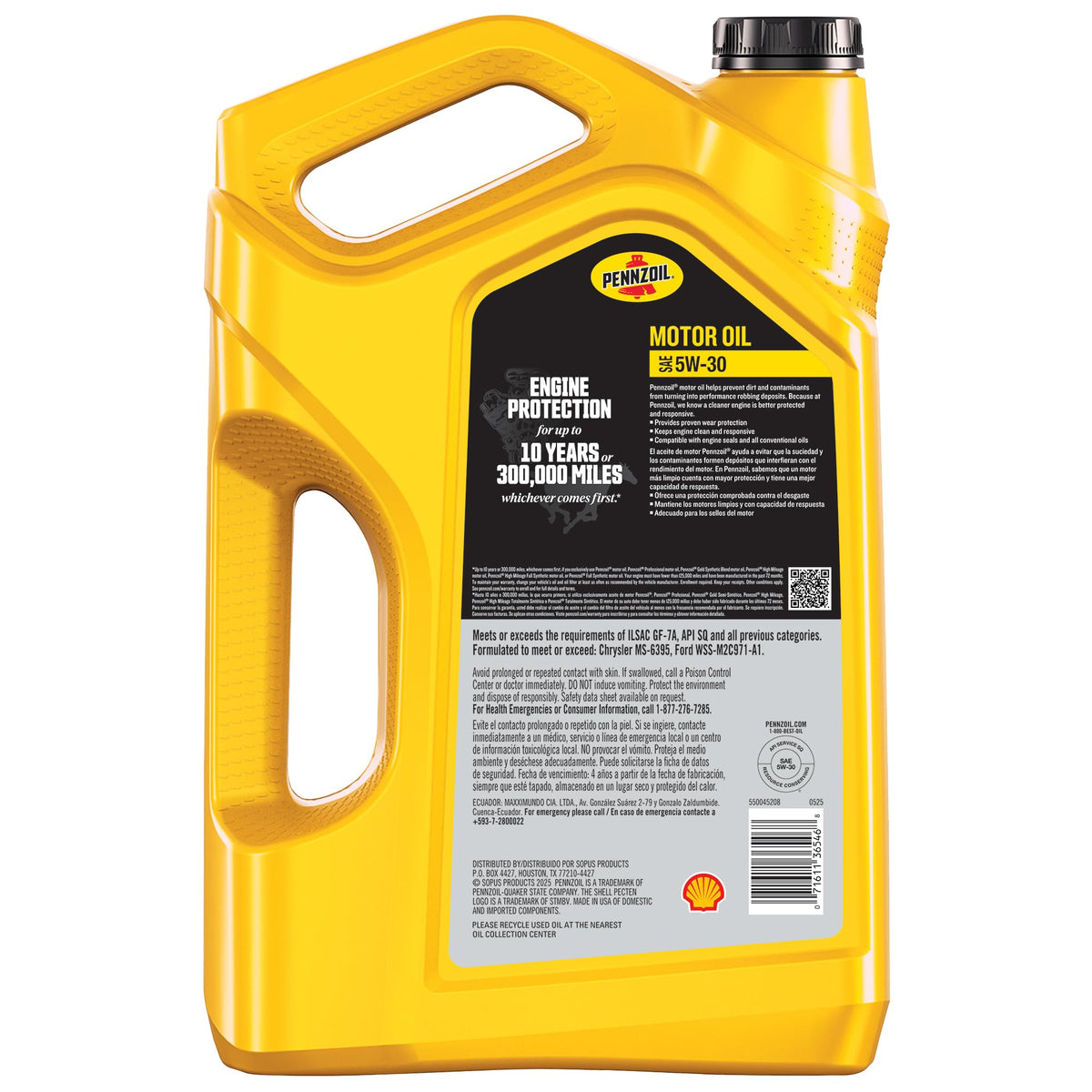Close-up of Pennzoil label highlighting specifications and benefits for confidence