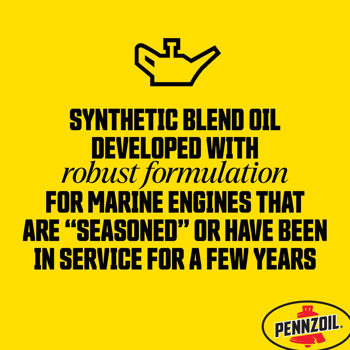 Close-up of Pennzoil label showing NMMA TC-W3 approval and warranty-friendly assurance