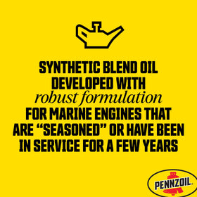Close-up of Pennzoil label showing NMMA TC-W3 approval and warranty-friendly assurance
