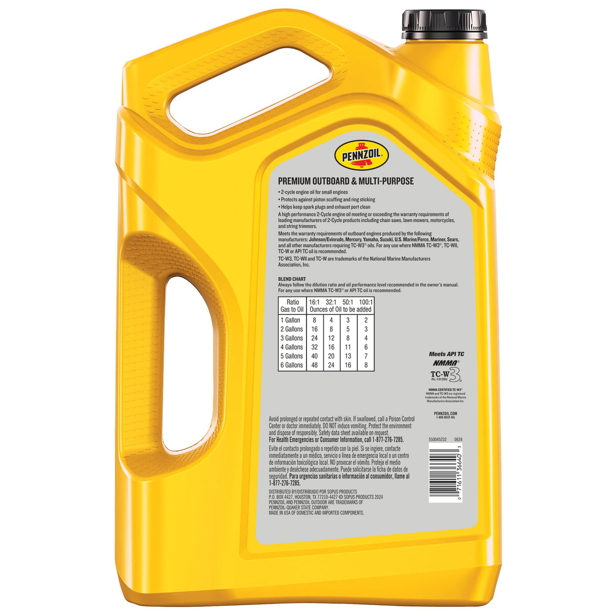 Pennzoil label close-up highlighting specifications and TC compatibility for correct engine use